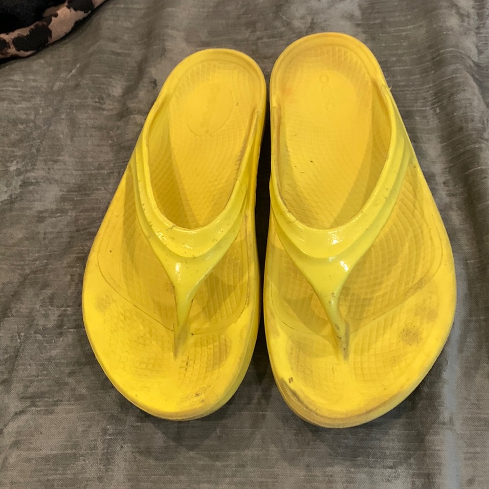 Oofos yellow sandals